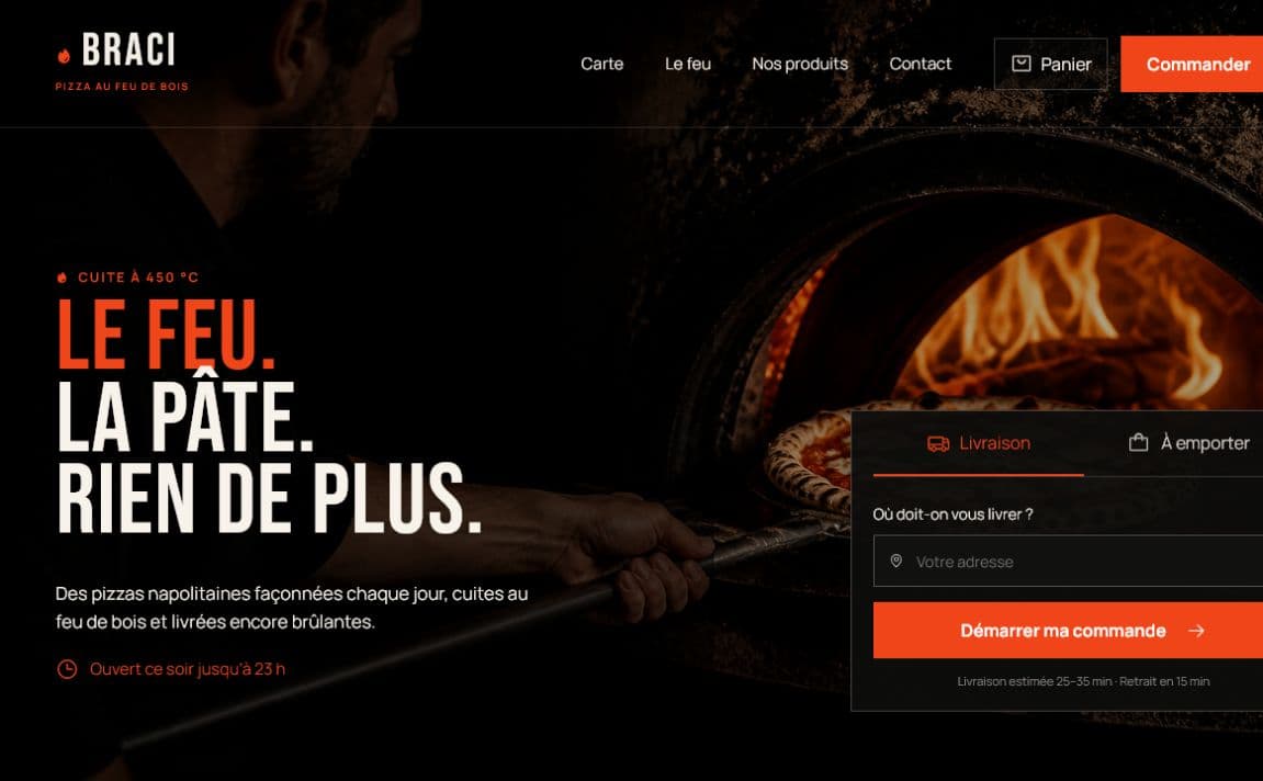 Aperçu du site de la pizzeria BRACI