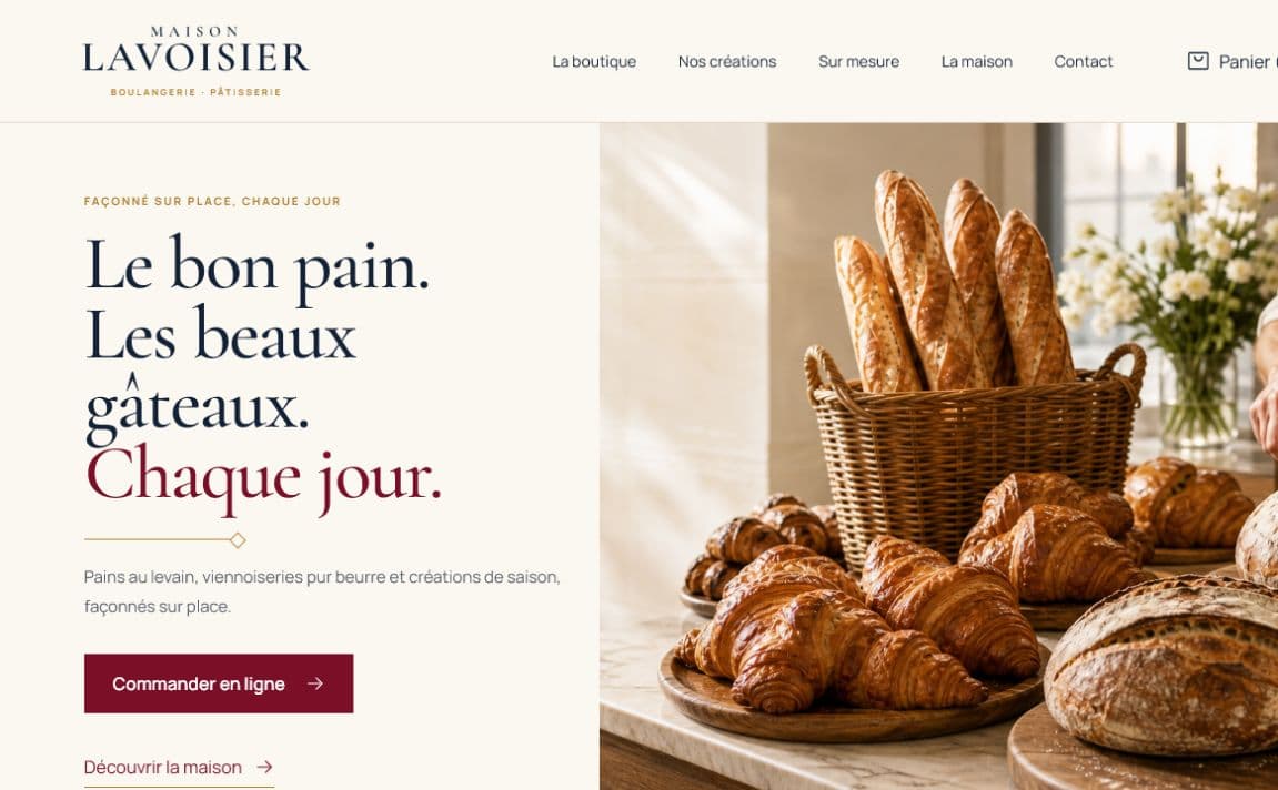 Aperçu du site de la boulangerie-pâtisserie Maison Lavoisier