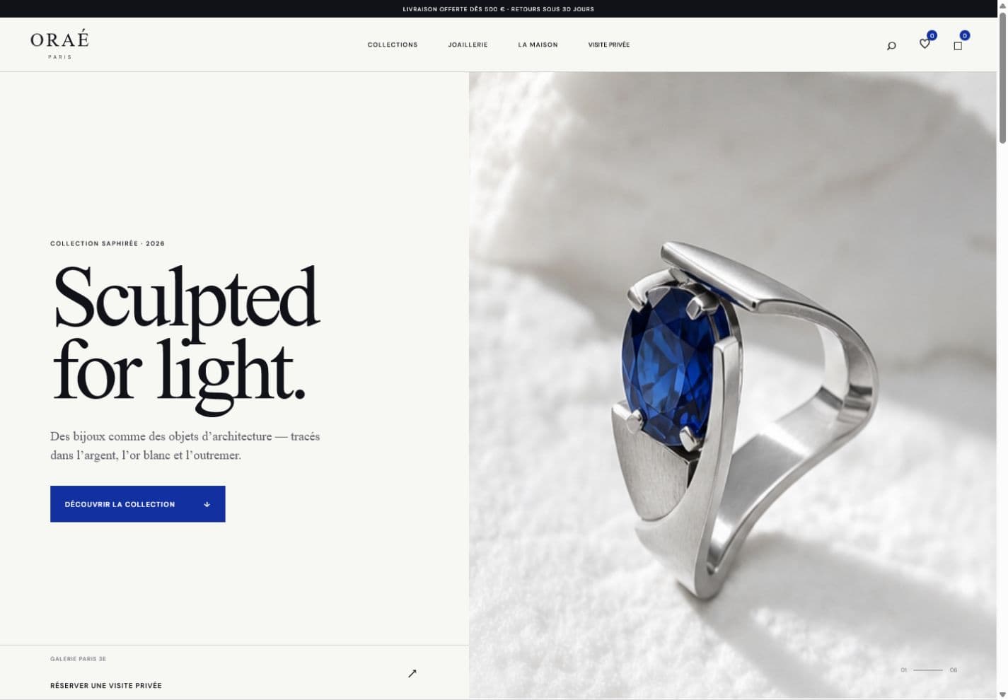 Aperçu de la boutique de joaillerie fictive Oraé Paris