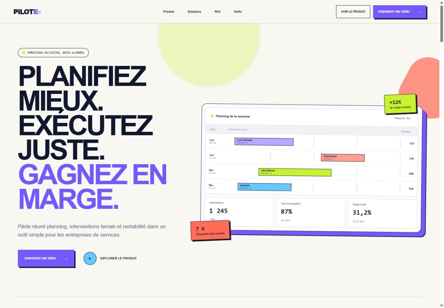 Aperçu de la plateforme SaaS fictive Pilote