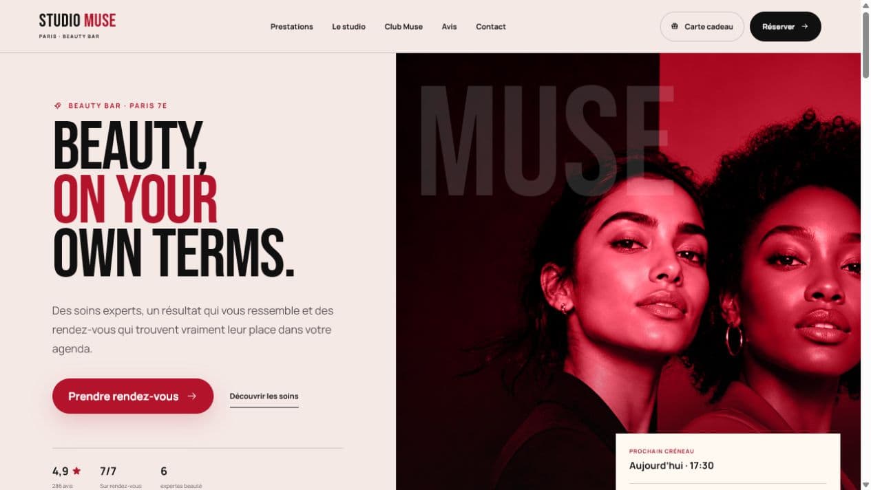 Aperçu du site de l’institut de beauté Studio Muse